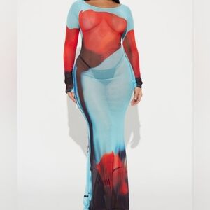 Delilah Mesh Maxi Dress - Blue/combo